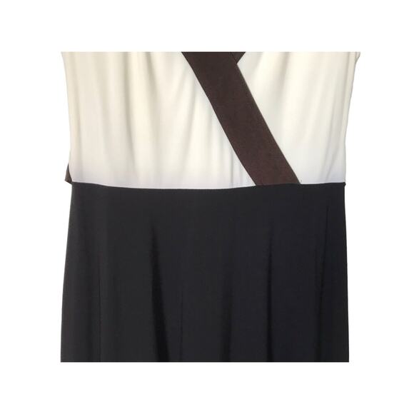 Adrianna Papell Dress Womens Petite Size 6P Brown Cream V-neck Cross Shift - Picture 4 of 15